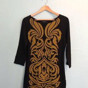 Nine West 3/4 sleeve sweater dress black w gold